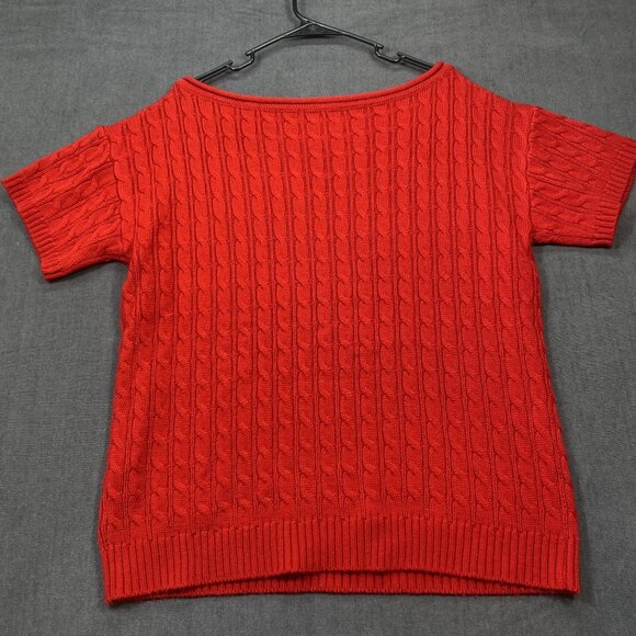 Andrée By Unit Red Cable Knit Short Sleeve Sweater Large Womens Casual Wear - Picture 8 of 10